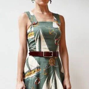 ralph lauren nautical aline linen green dress small